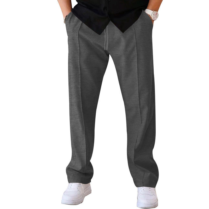 Men's Trousers Sports Casual Loose Straight Pants With Drawstring Design Clothing Dark Grey