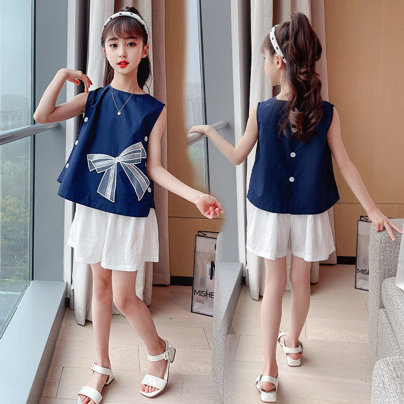 Girls Casual Bow Top White Shorts