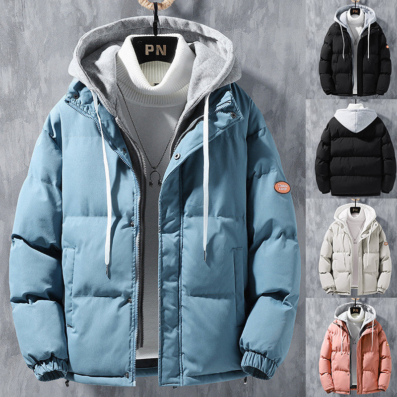 Cute Men Winter Windproof Solid Leisure Sports Cotton Thickened Two-piece CoatJacket