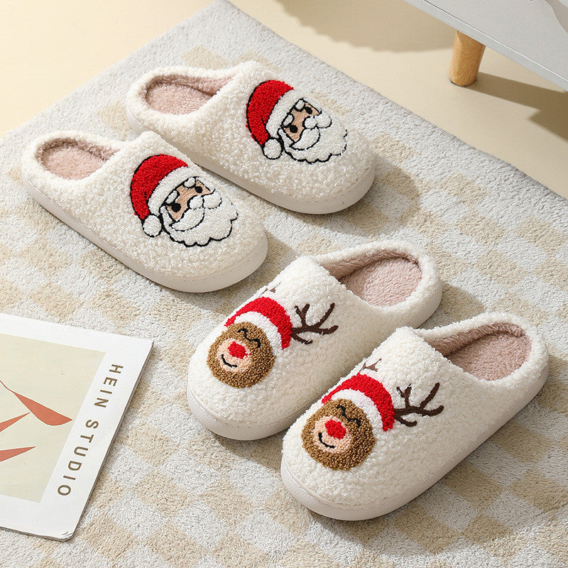 Lovely Christmas Cotton Home Slippers Cute Cartoon Santa Claus For Women And Men