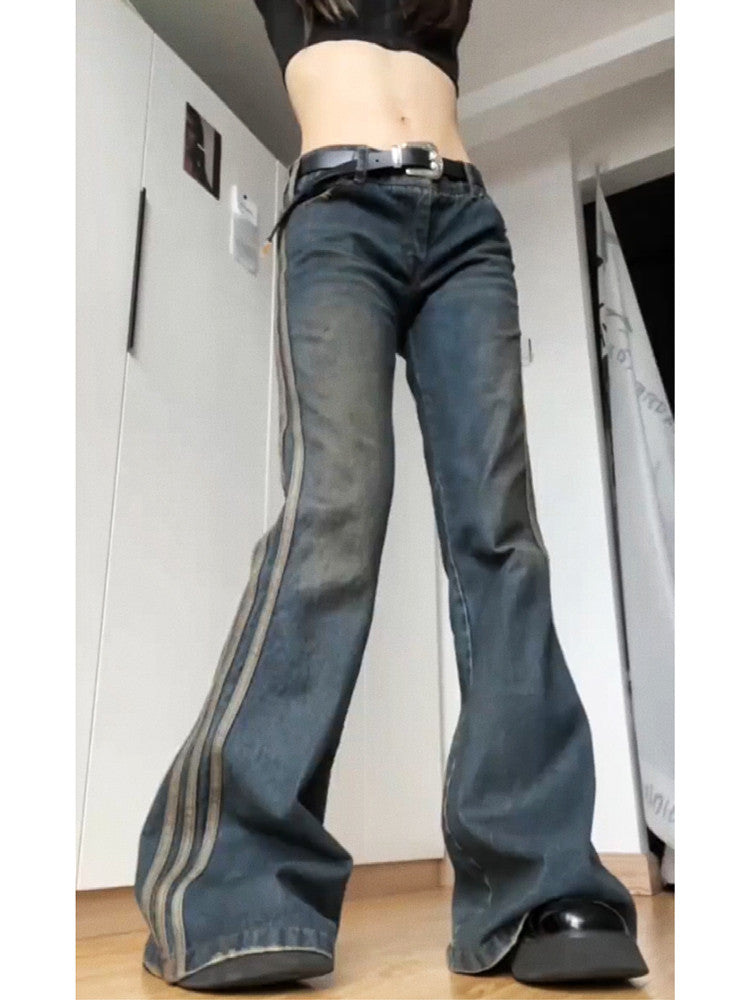 Elegant Women's High Street Vintage Striped Jeans