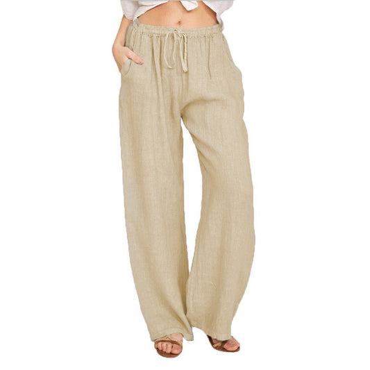 Women's Casual Drawstring Tie Trousers Elastic Waist Loose Pants With Pockets