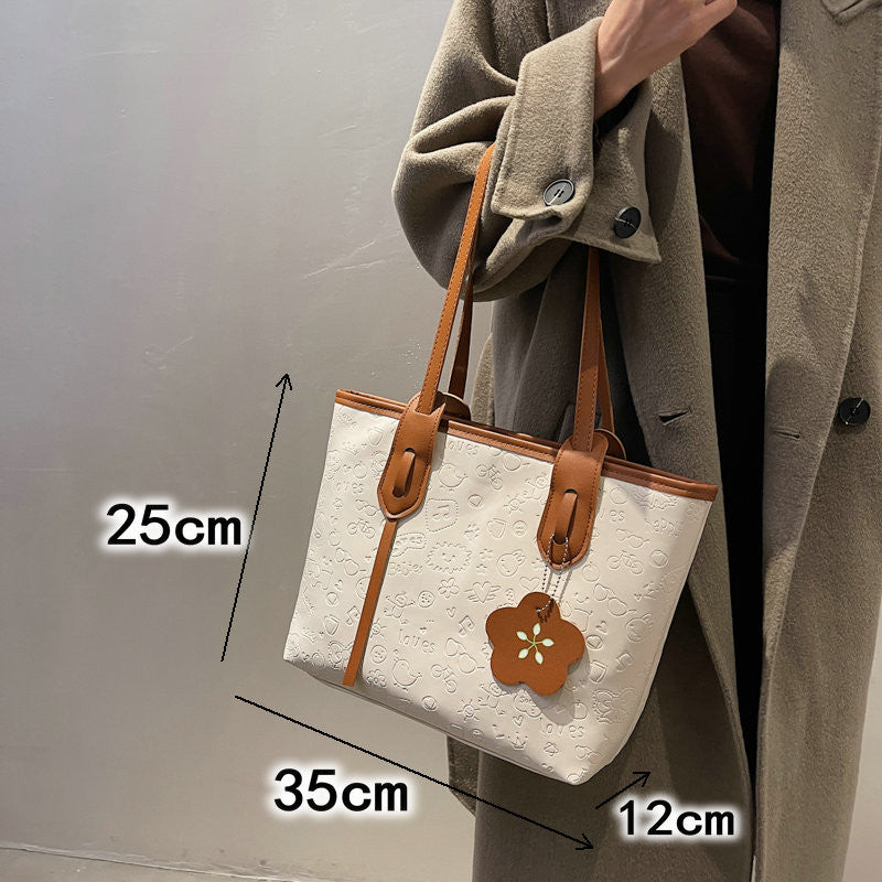 Large-Capacity Tote Contrast Color Pendant Edging Shoulder Bag 2023