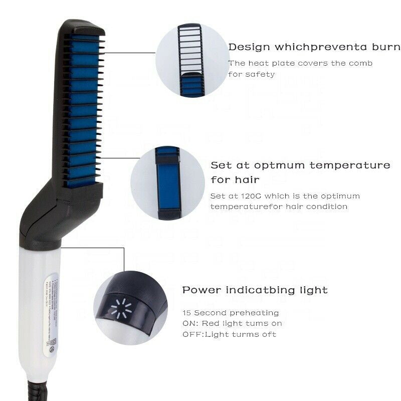 Men Multifunctional Comb Curling Electric Brush Hair Brush Beard Straightener