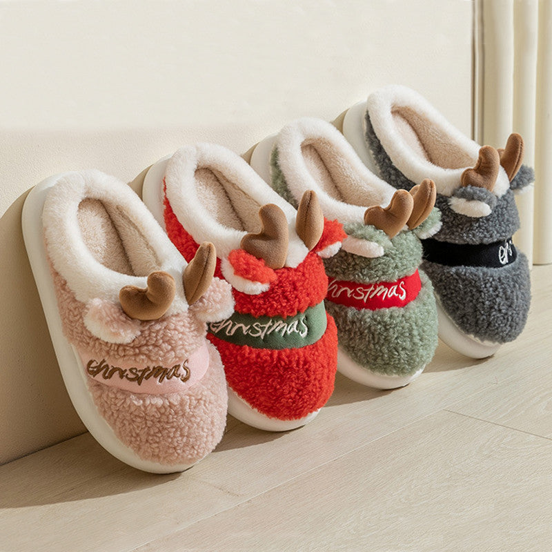 Lovely Christmas Shoes Winter Soft Cozy Bedroom Slipper Slip On House Shoes Men Women