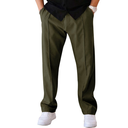 Men's Trousers Sports Casual Loose Straight Pants With Drawstring Design Clothing Army Green