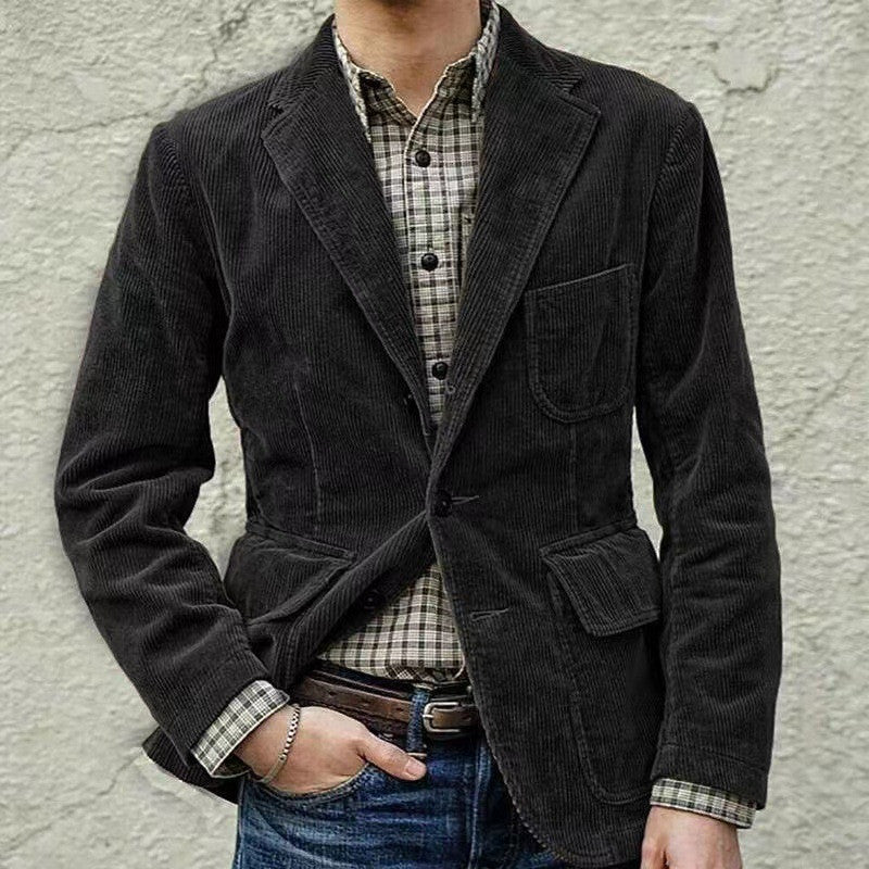 Men's Corduroy Jacket Winter Solid Color Casual Blazer Fashion Warm Coat