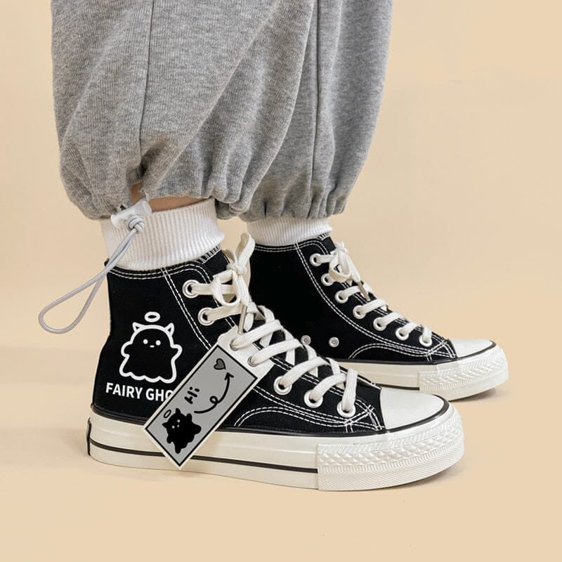 Women's Black Graffiti Casual Canvas Shoes For Students