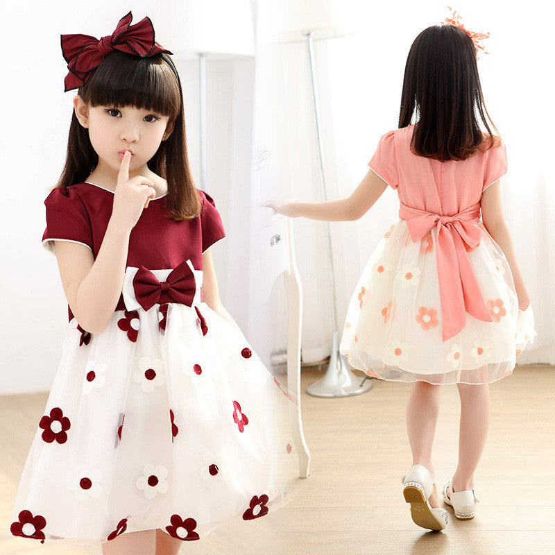 Lovely Girl's Fashionable Temperament Sun Flower Net Gauze Dress