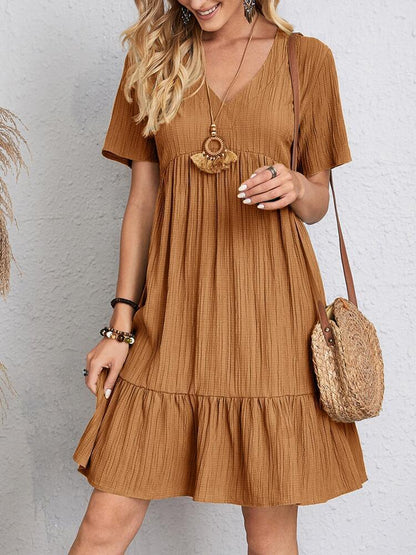 Lovely Women's Summer V-neck Dresses Women's Loose Casual Short-sleeved Corset Dress