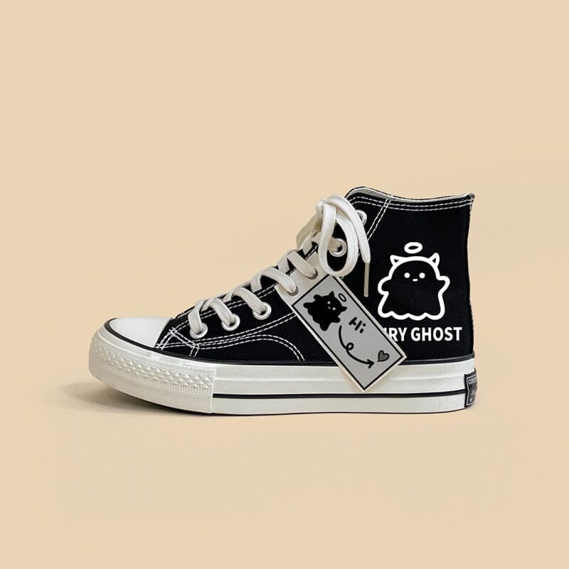 Women's Black Graffiti Casual Canvas Shoes For Students