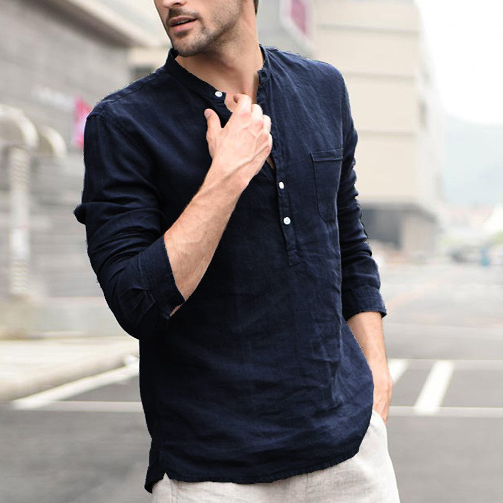 Cute Men's Vintage White Shirt Button Linen Shirts