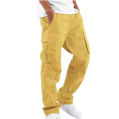 Elegant Men's Workwear Drawstring Multi-pocket Casual Pants Yellow