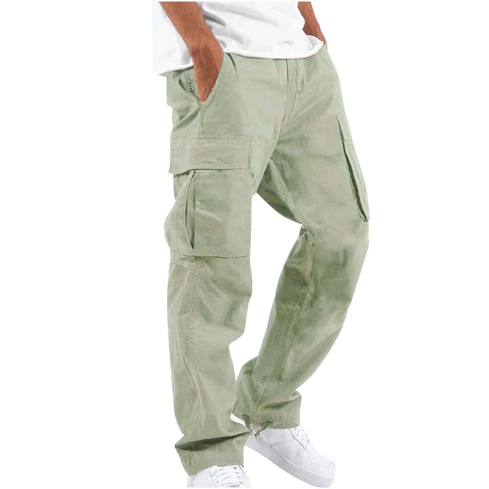 Elegant Men's Workwear Drawstring Multi-pocket Casual Pants Light Green