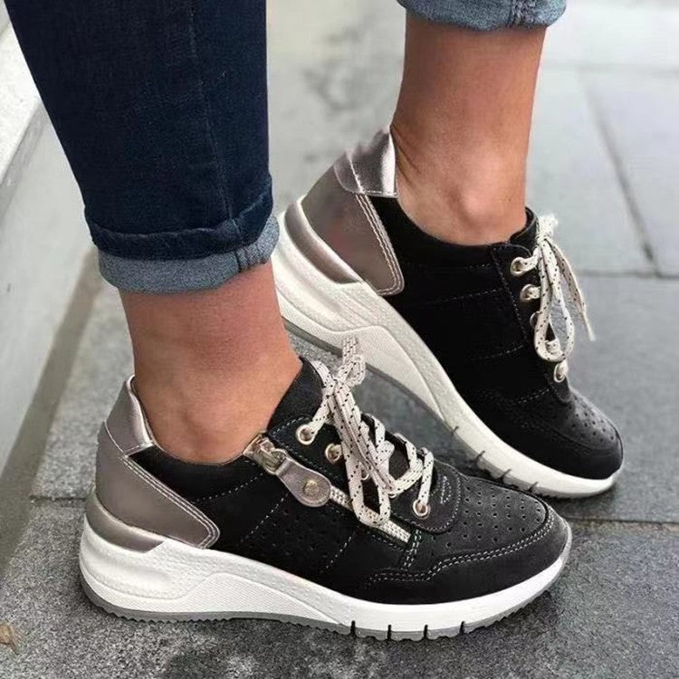 Fashion Lace-up Sneakers Women Cozy Tinck-soled Sports Shoes Black