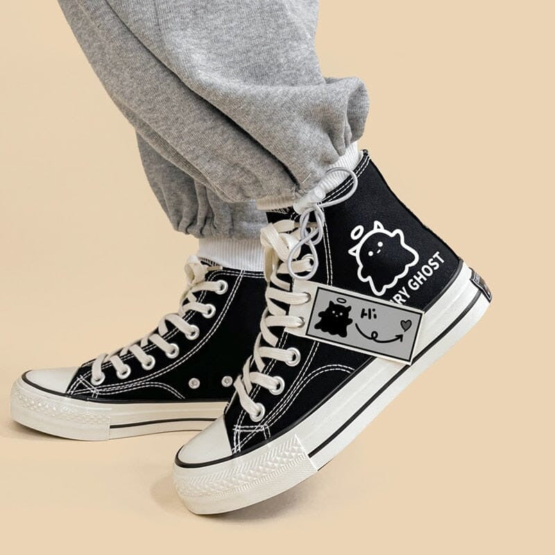 Women's Black Graffiti Casual Canvas Shoes For Students