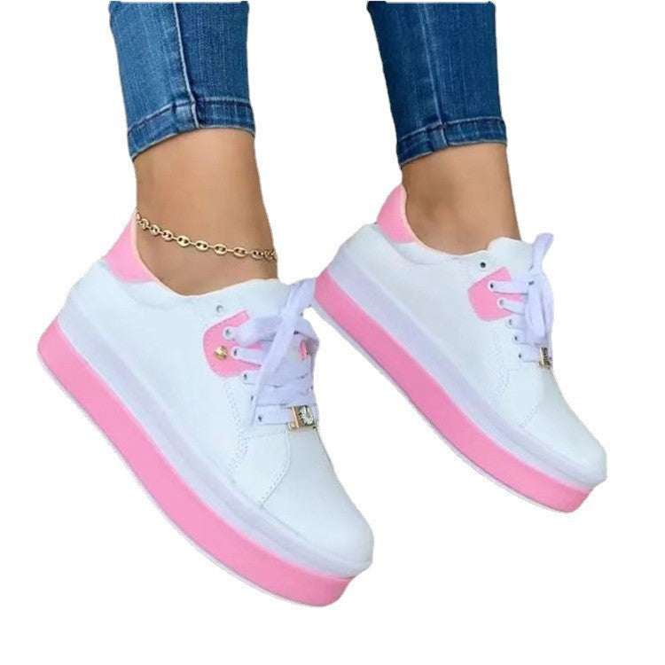 Women's Fashion Platform Sole Double Block Lace Up Sneakers