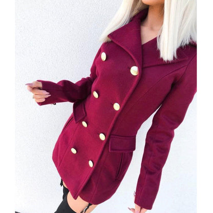 Elegant Women Autumn Winter Long-Sleeve Double-Breasted Nizi Coat