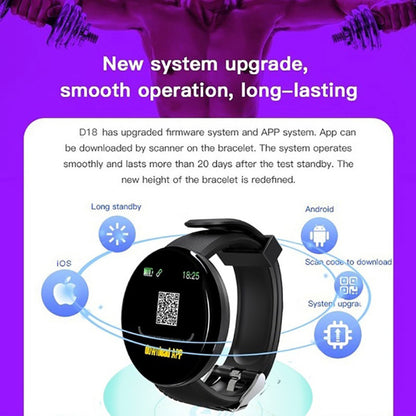 D18 Bluetooth Smart Watch, Blood Pressure Heart Rate Monitor Android IOS