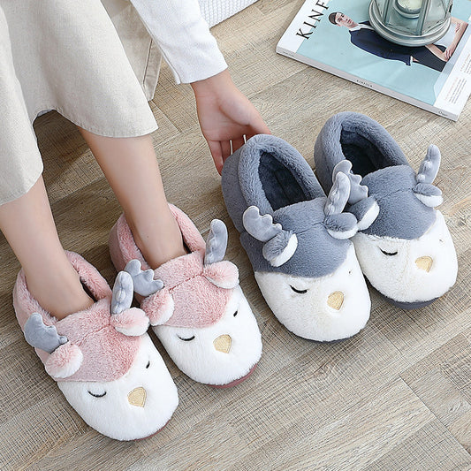 Warm Comfy Winter Home Slippers Elk Plush Bedroom Slipper Unisex Women Men