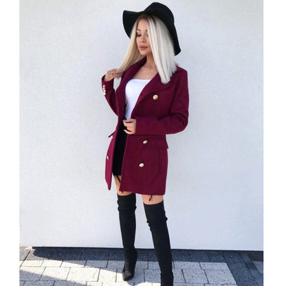 Elegant Women Autumn Winter Long-Sleeve Double-Breasted Nizi Coat